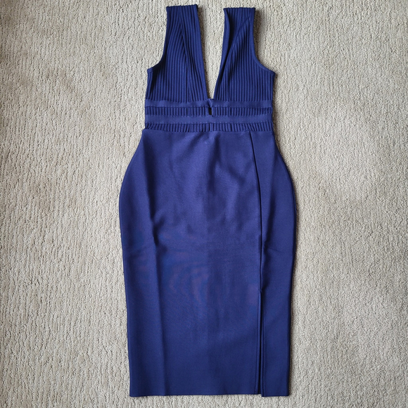 Women’s Baosuu Deep Plunge V-Neck Bodycon Midi Dress – Navy Blue – Size L – NWT - Picture 2 of 14